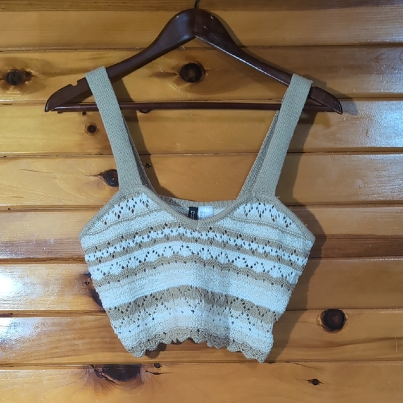 Stylish Tan Knit Women's Crop Top - Picture 1 of 4